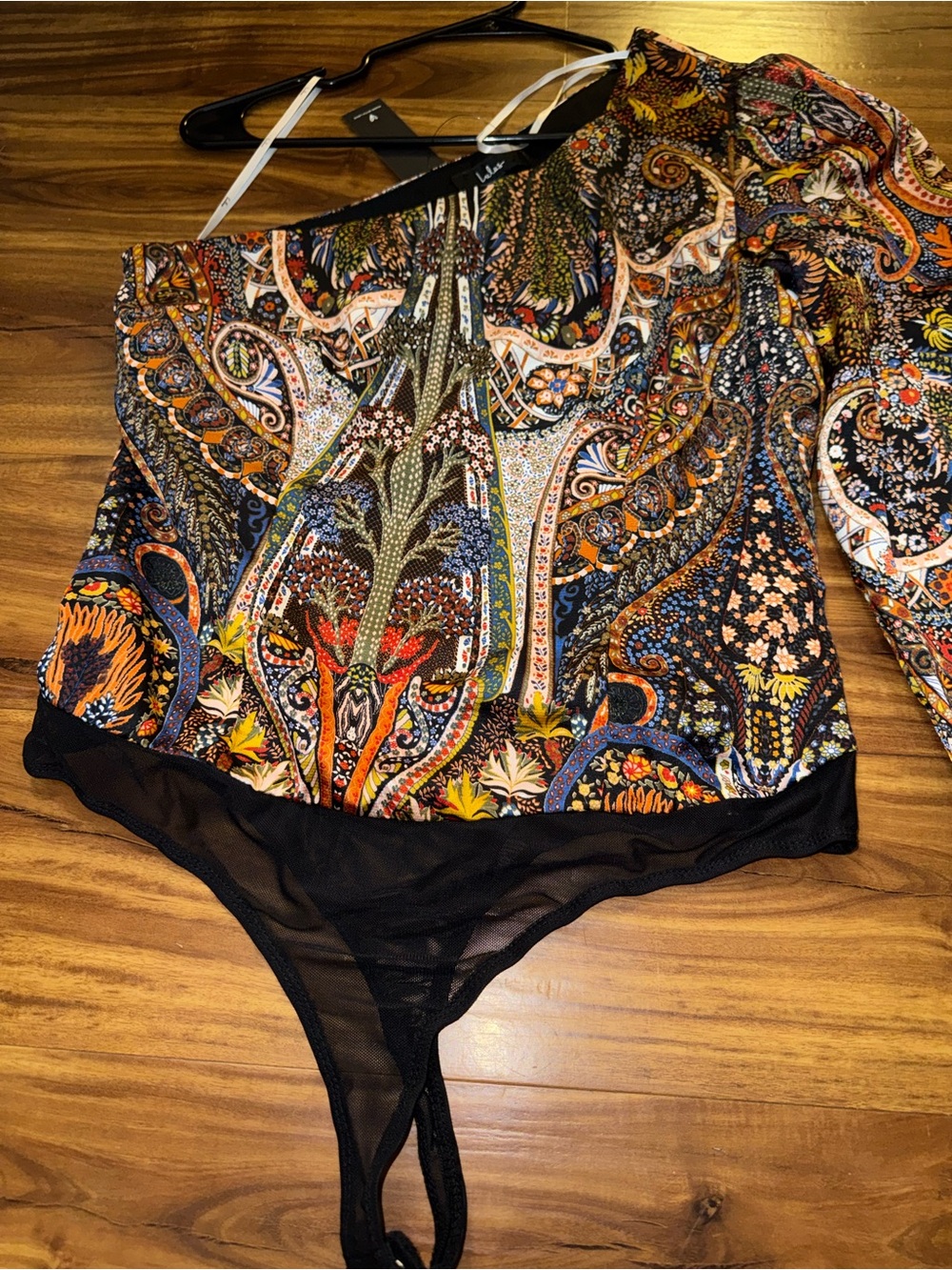 Lulus Mesmerizing Sight Black Multi Print One-Shoulder Bodysuit - Picture 11 of 14